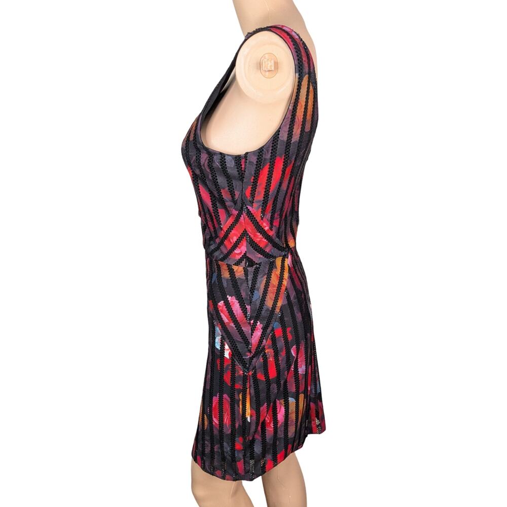 Guess Spanish Rose Floral Mesh Bodycon Dress S Black Lace Stripe Mini - Picture 8 of 12